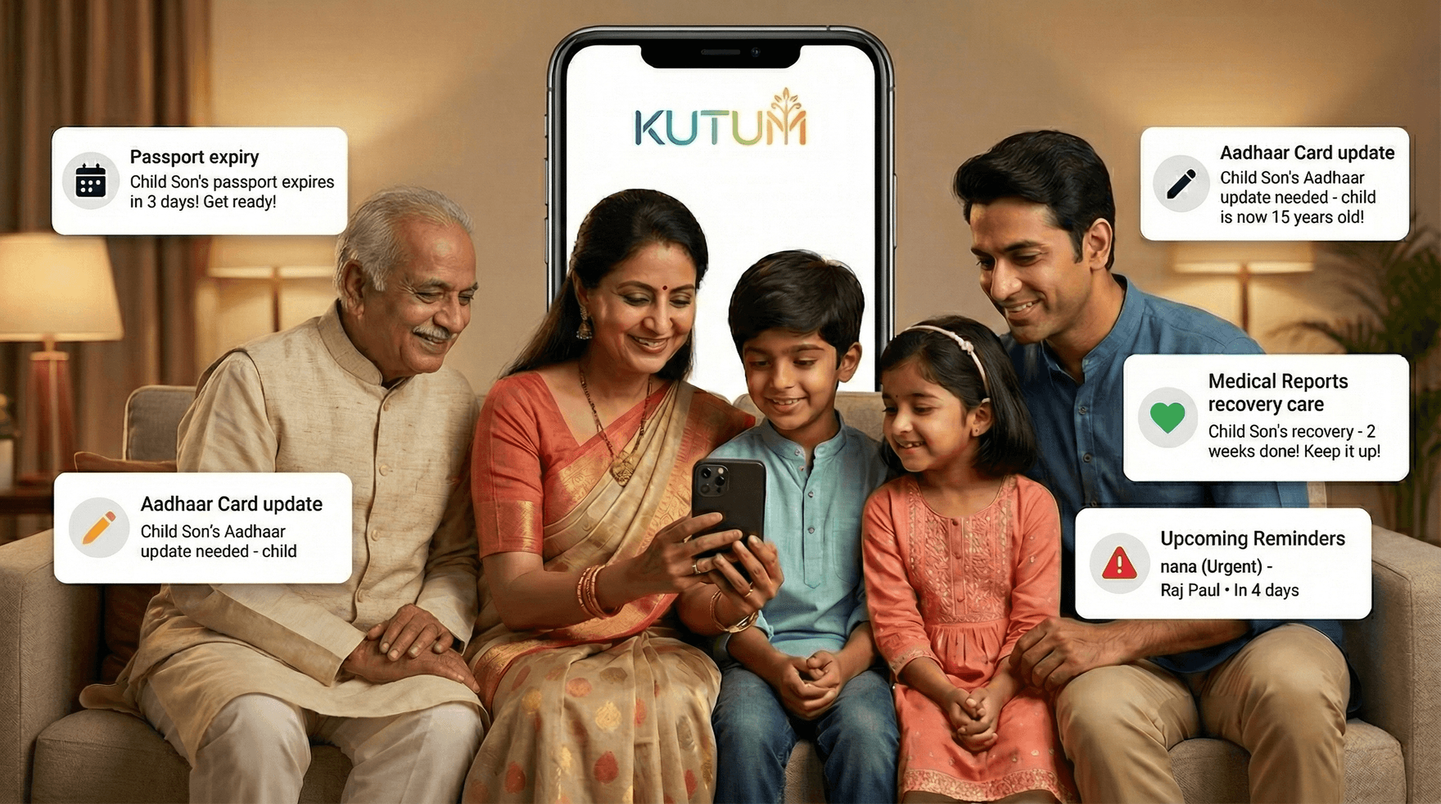 An illustration of a modern Indian family.