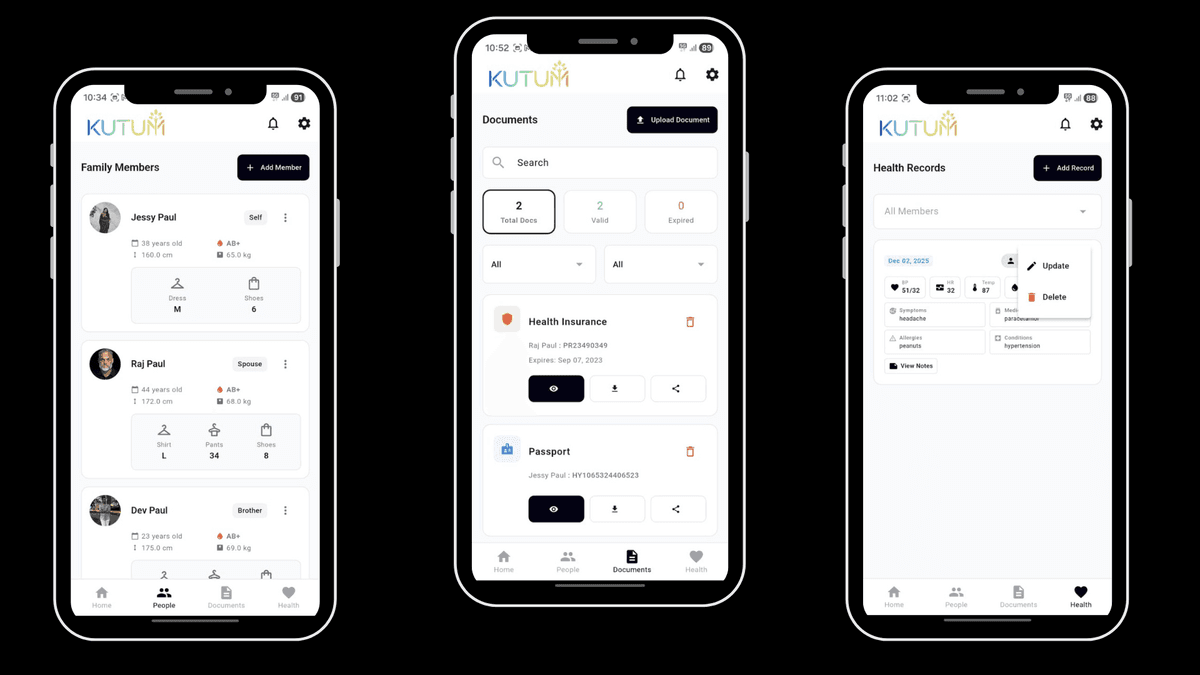 A hand holding a phone displaying the Kutum app.